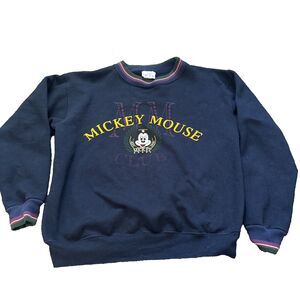 Vintage Mickey Mouse Sweater Women L Blue 90's Embroidered Mickey & Co. Pullover